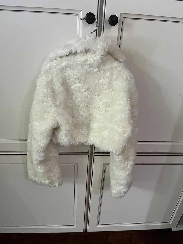 AMERICAN GIRL White Faux Fur Jacket Half  Zip  Girls Sz 12 - Image 2 of 3