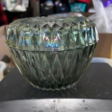 VINTAGE GREEN DURALEX GLASS POWDER JAR