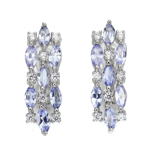 925 Pendientes de Plata de Ley Marquesita Tanzanita Gema Natural Jewelry - Imagen 2 de 10