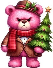 Rosa Weihnachten Teddybär Baum Wandbild Schlafzimmer Van Vinyl Aufkleber Abziehbild 6 Größen