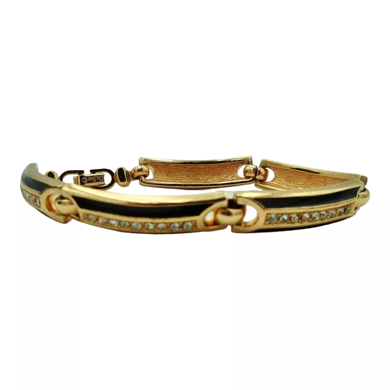 Bracelet Christian Dior en strass émaillé noir doré