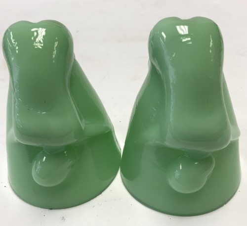 2 Vintage Reproduction Art Deco Imitation Jadeite Bottoms Up Shot Glass - Picture 3 of 4