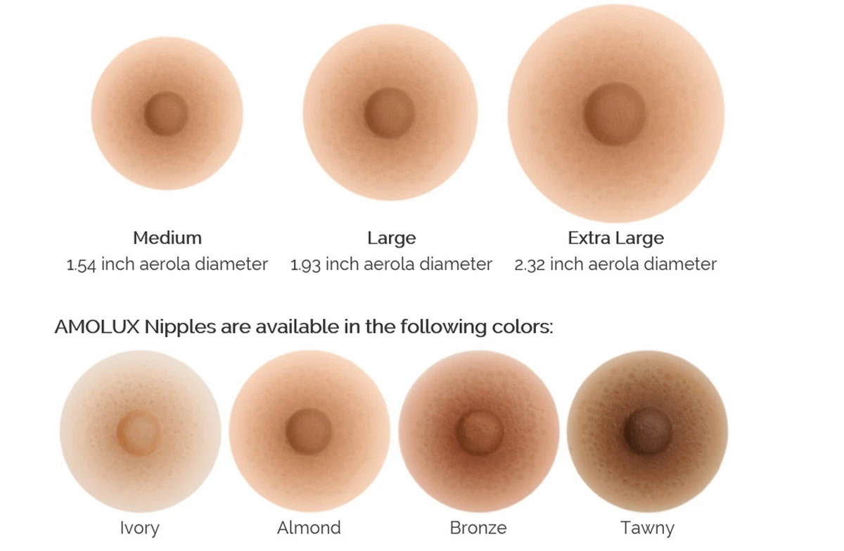 Amolux Natural Attachable Silicone Nipples - 4 Shades - 3 Size Choices