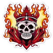 Skull King Flames, Vinyl Decal Sticker, Indoor Outdoor, 3 Sizes, 8982