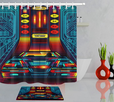 Surreal Sci Fi Sports Car Fabric Shower Curtain Set Hooks