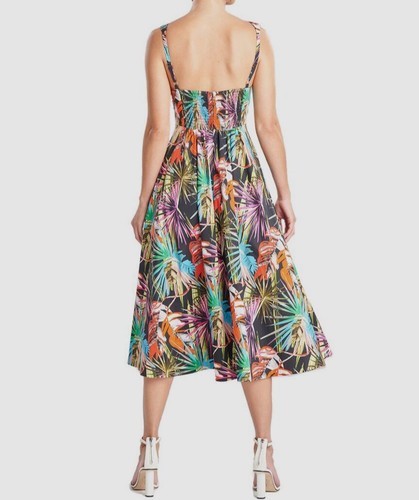 $450 Natori Women's Black El Nido Botanical-Print Poplin Midi Dress Size 10 - Picture 3 of 4