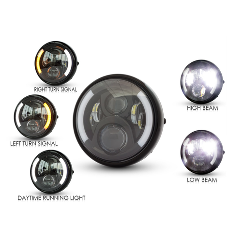 7.7" Gloss Black LED headlight daymaker Yamaha Honda Suzuki BMW Ducati custom - Picture 4 of 6