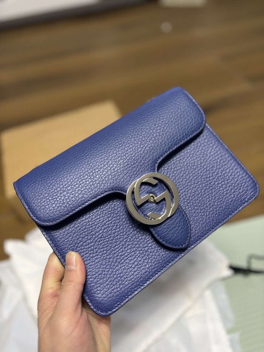 Gucci GG Dollar Calf Blue Interlocking Chain Handbag Leather Gucci GG Dollar Calf Blue Interlocking Chain Handbag Leather