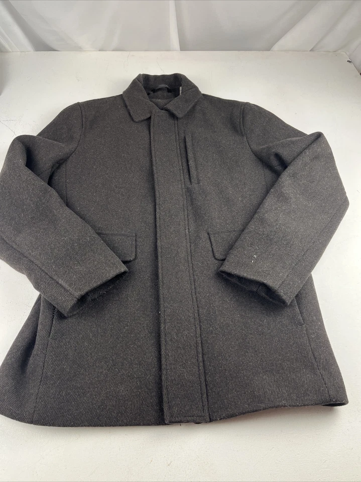 Calvin Klein Wool Blend Coat. Full Zip. Dark Gray. Size Small - Image 3 of 4