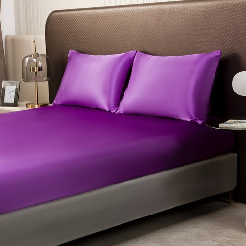 Imitation Silk Satin Fitted Sheet Hot Style Solid Color Fitted Sheets Pillowcase - Picture 22 of 32