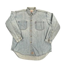 Vintage Levi's Denim Shirt Men's Large Buttons Long Sleeve Red Tab 90s