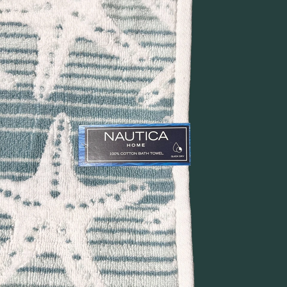 4 PIEZAS NAUTICA Algodón Suave Secado Rápido Baño + Toallas de Mano Azul Mar Espuma Blanco Sea Star Foto 4 de 4