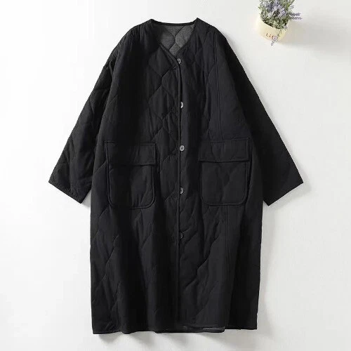 Women Collarless Long Sleeve Single-breasted Ladies New Winter Coat Casual - Picture 17 of 27