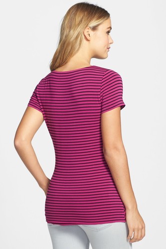 Vince Camuto Fuschia Pink/Black Tropic Stripe Bandage Stretch Jersey Top - $79 - 第 3/4 張圖片