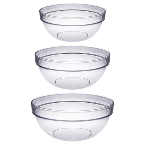 3Pcs Clear Glass Salad Bowls Mixing Bowl Deep Bowls Dessert Bowl