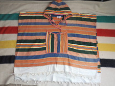 VTG 70s Bim Bom Boy Faded Hippy Southwest Striped Cotton Hooded Poncho OSFM