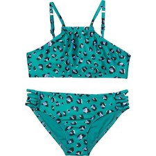 Raisins Girl's 16 2 Pc Set Caliente Kaori Green Black Bikini Swimsuit Leopard