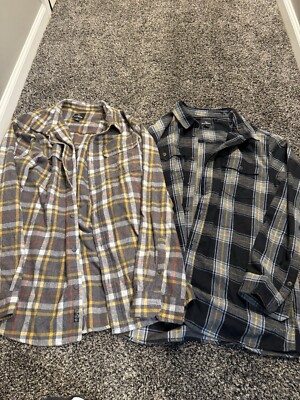 Men s Set If Two Plaid Button Down Shirts Size Large Brand Fireside Brand 