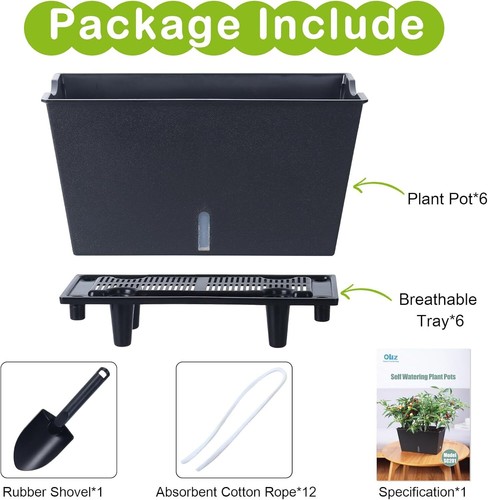 Window Box Planter 6 Pcs, 12.1 Inches Self Watering Plant Pots Black - Picture 6 of 7