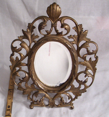 VANITY DRESSER MIRROR GOLD PLATE LADIES FANCY VICTORIAN CAST IRON | eBay