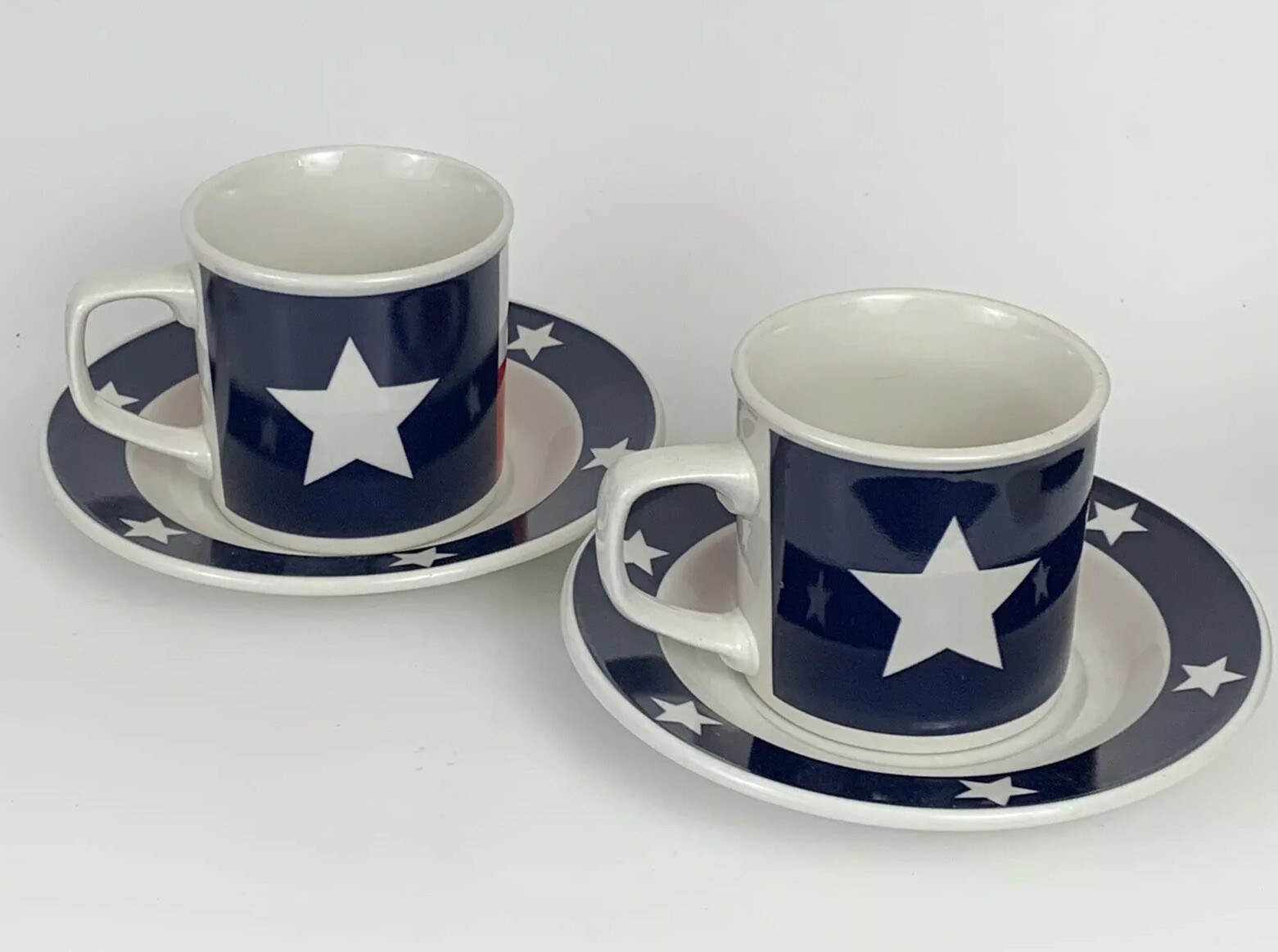 2 Totally Today Texas Flag Lone Star Cups Mugs Saucers Red White Blue