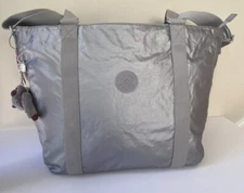 NEW Kipling Adara M Women's Tote -Smooth Silver Metallic (20" x 13" x 7")