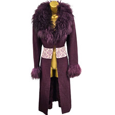 10 Uk Karen Millen Vintage Plum Jacquard Mongolian Shearling Swing Coat Jacket