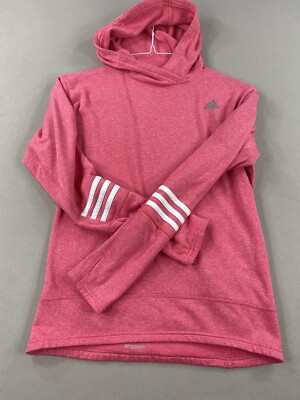 Adidas Running Response Fleece Hoodie Womens S Small Pink White Logo Long Sleeve