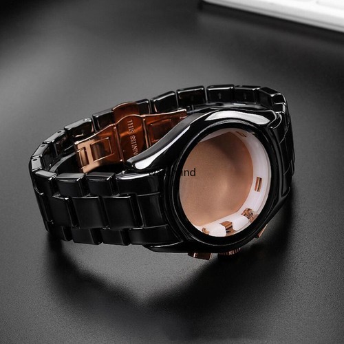 Black Ceramic Watch Band Bracelet Strap Clasp Case Replacement for AR1400 AR1410 - Picture 7 of 11