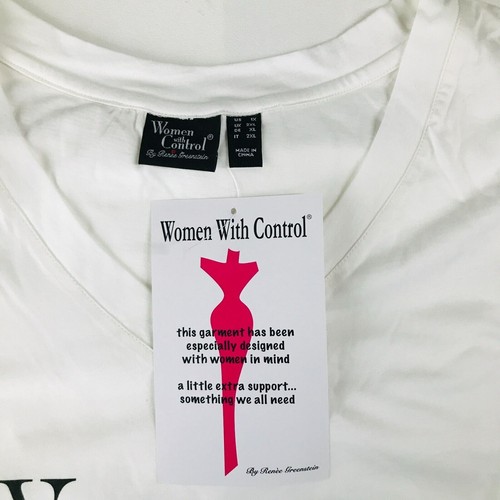 Women With Control Women's 1X T-Shirt White Logo Graphic Shaping V-Neck NWT CP28 - Picture 3 of 5