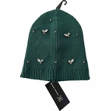 INC Womens Gemstone Beanie Sweater Hat Forest Green Holidays #MQ21
