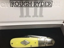 Rough Ryder Classic Carbon Yellow 2 Blade Barlow 3 3/8" Pocket Knife RR2040