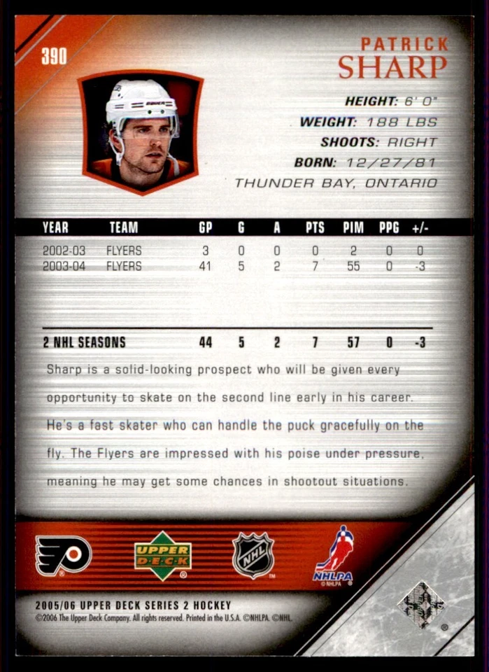 2005-06 Upper Deck Patrick Sharp Philadelphia Flyers #390 - Image 2 of 2