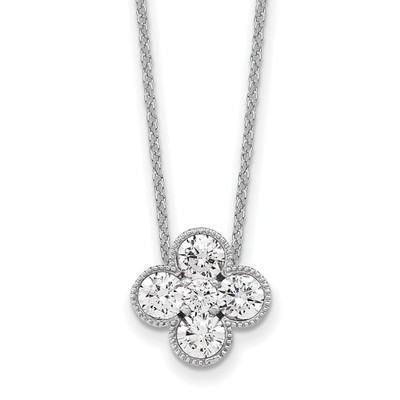 14K Weißgold 1 Kt Rundschliff Laborgrown Diamant VS+ F+ Blüte Floral Halskette 18''