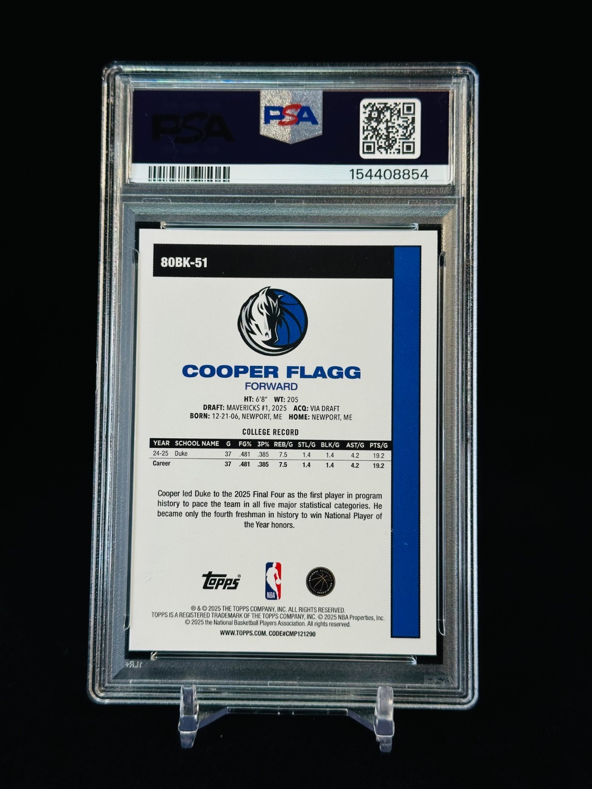 2025 Topps Basketball Cooper Flagg 1980-81 RETRO INSERT #80BK-51 PSA 10 view 2