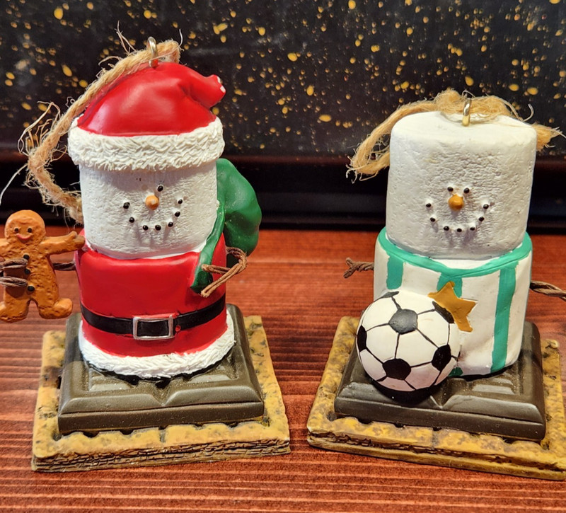 Original S'Mores Christmas Ornaments (2) Santa and Soccer Player