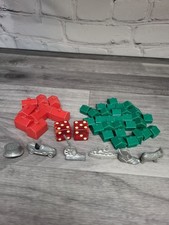 Vintage Monopoly Game Replacement Pewter Pieces Dice Green Red Houses Hotels Lot