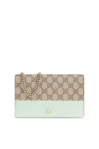 GUCCI GG Marmont Beige/Green Chain Wallet Bag New & Authentic