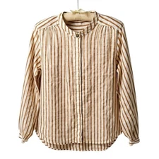 Part Two Copenhagen Women's Striped Brown Linen Button-Up Top Size 40