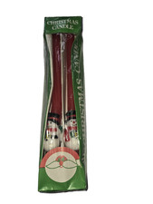 Vintage Christmas SNOWMAN Red Tapered Candle Set 10" in Box NOS