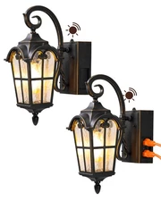 EDISHINE 2 Pack Dusk to Dawn Outdoor Wall Lights, Porch Lights with GFCI Outlet