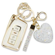 Key Fob Cover with Diamond Keychain for Lexus Car Key Shell Compatible Gold
