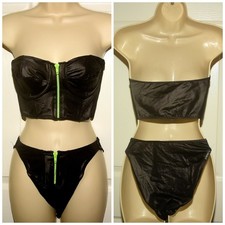Vintage 80's RARE Jimmy' Z Black Corset Bikini w/ Zippers Swimsuit XXS USA Made