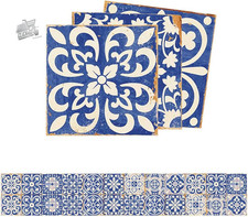 24pcs Blue And White Porcelain Tiles Sticker Peel Stick Floor Sticker
