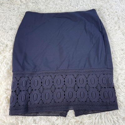 Talbots Petites Navy Blue Lace Trim Pencil Skirt 6P Dressy Workwear Corpcore