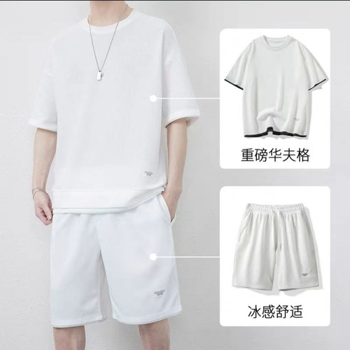 Men's Waffle Shorts Short Sleeve Sports Casual Suit Two-piece Short Sleeve Sets - Picture 12 of 20