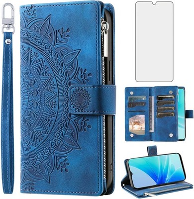 Asuwish Handyhülle für Oppo A57 4G/A57S/A57E/A77 4G Wallet Cover mit Tempered G