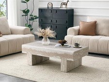 46'' Modern Coffee Table for Living Room, Marble Pattern Stone Travertine