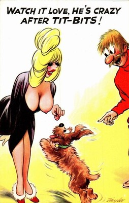 VINTAGE COMIC FRECHE GEWAGTE BAMFORTH POSTKARTE BLONDE FRAU MANN HUND UK BESCHRIFTUNG