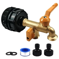 IBC Tote Adapter,Double Outlet for 275-330 Gallon Tank,2 in 1 Brass Faucet+2"...